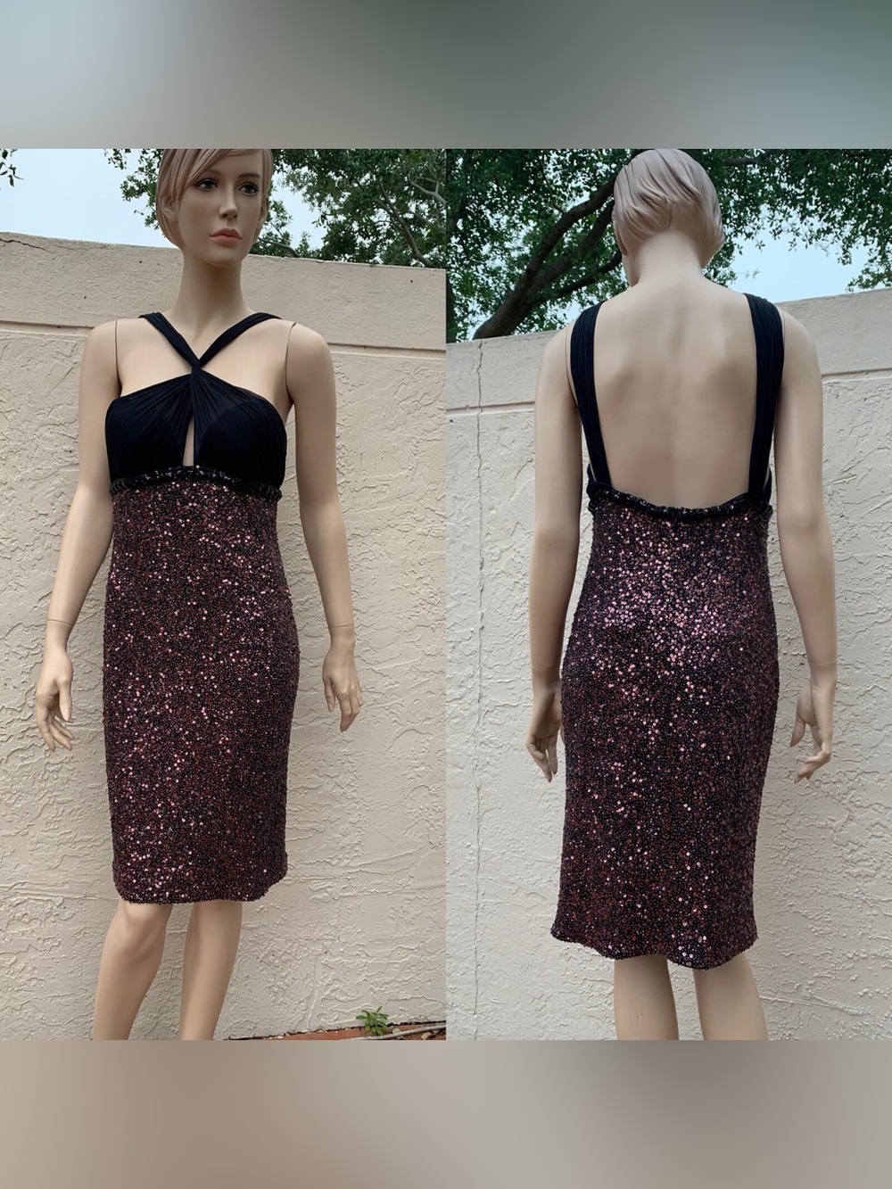 Marc Bouwer GlamIt! Sequin Embellished Cocktail Dress Black Rose Size 6